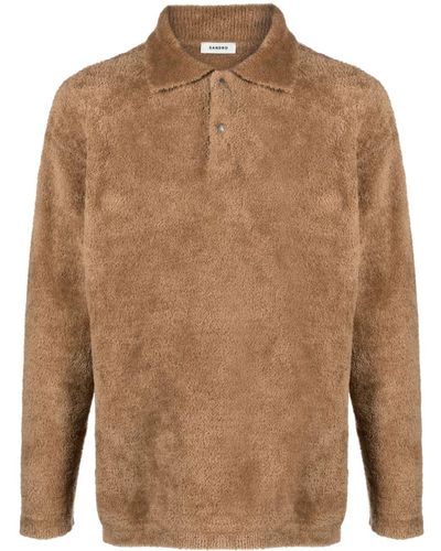 Sandro Press-stud Fleece Polo Shirt - Brown