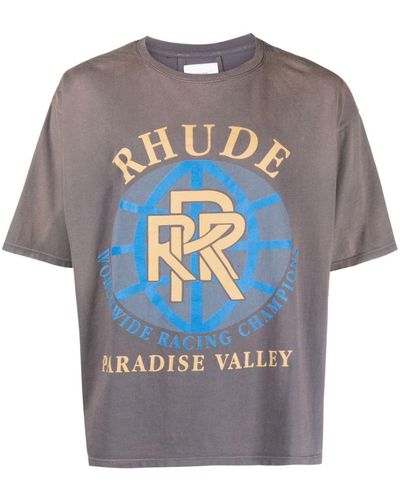 Rhude Camiseta Paradise Valley con estampado gráfico - Gris