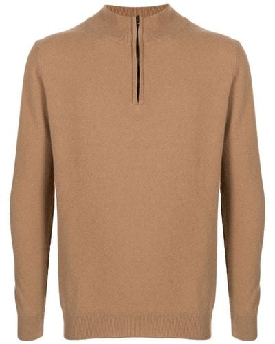 Pringle of Scotland Quarter-zip Merino-cashmere Sweater - Brown