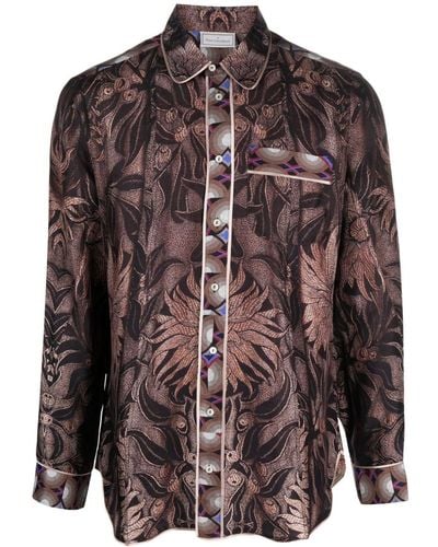 Pierre Louis Mascia Abstract-leaf Print Silk Shirt - Brown