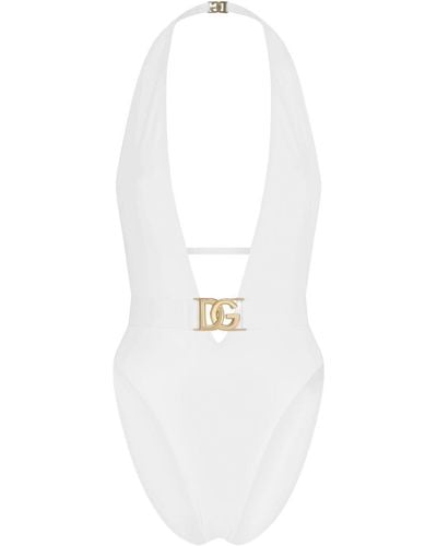 Dolce & Gabbana Badpak Met Watervalhals En Ceintuur - Wit