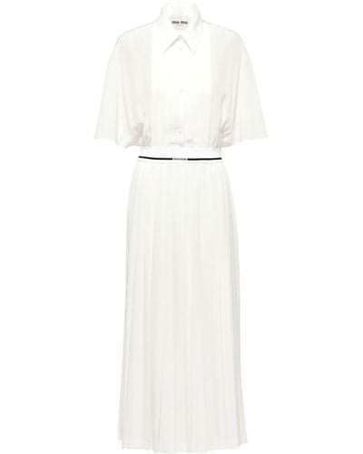 Miu Miu Long Crepe De Chine Shirt Dress - White