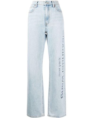 Alexander Wang Cut-out Logo Wide-leg Jeans - Women's - Cotton - Blue