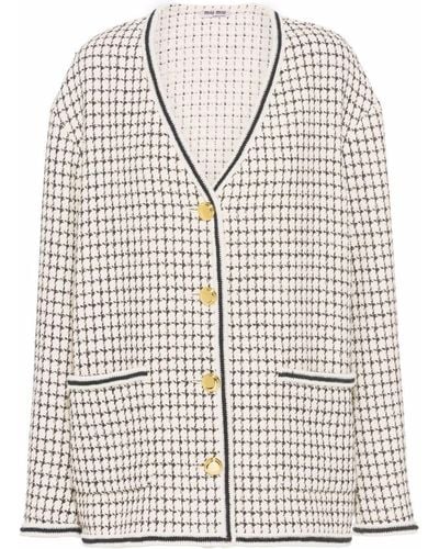 Miu Miu Cardigan en tweed à simple boutonnage - Blanc