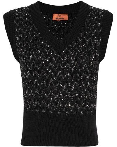 Missoni Sequin-embellished Cable-knit Gilet - Black