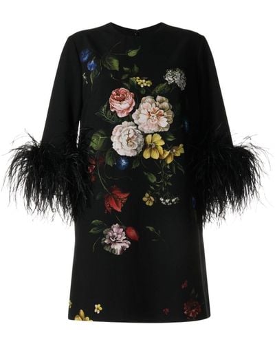 Elie Saab Feather-trim Floral Minidress - Black