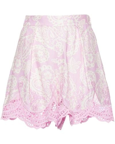 Maje Broderie-anglaise Printed Shorts - Pink
