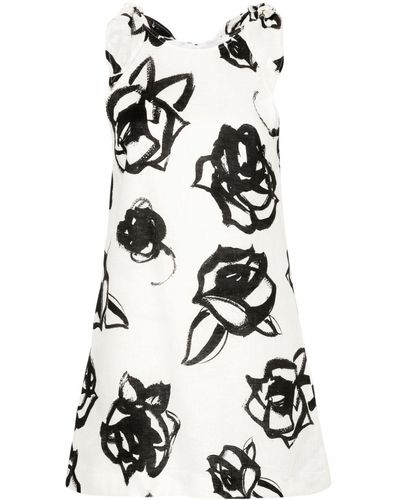 MSGM Floral Linen Mini Dress - White