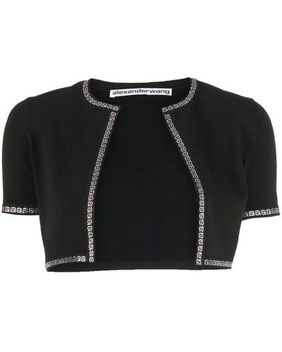 Alexander Wang Cardigan crop à bandes logo - Noir