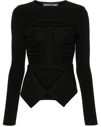 ANDREADAMO Xray Cut-out Ruched Cardigan - Black