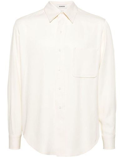Sandro Pointed-collar Satin-finish Shirt - White