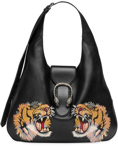 Gucci Dionysus Embroidered Leather Hobo Bag - Black