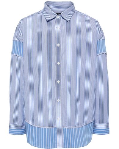 FIVE CM Striped Panelled Cotton Shirt - Blue