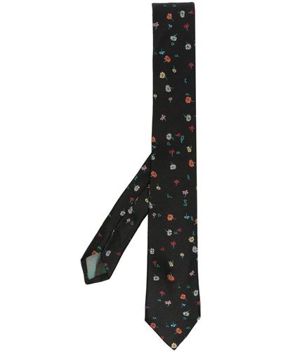 Paul Smith Corbata con bordado floral - Negro