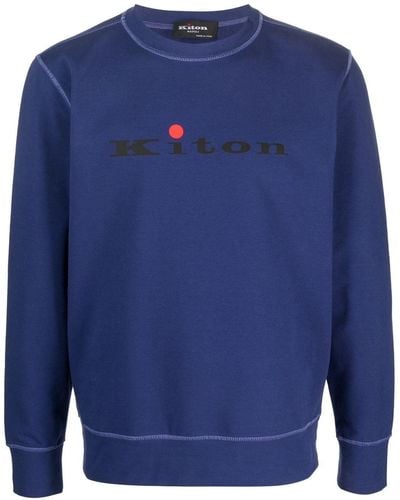 Kiton Logo-print Crew Neck Sweatshirt - Blue
