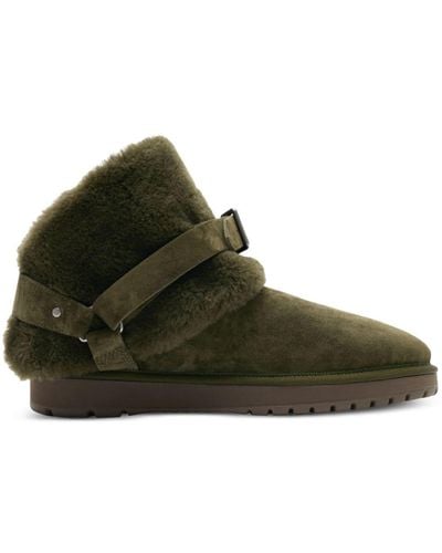 Burberry Buckled Shearling Ankle Boots - Green