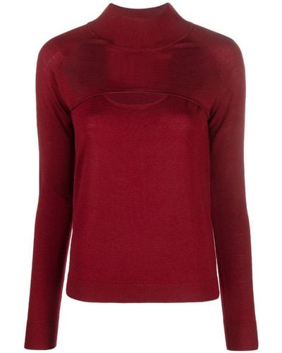 Patrizia Pepe Long-sleeved Cut-out Wool T-shirt - Red