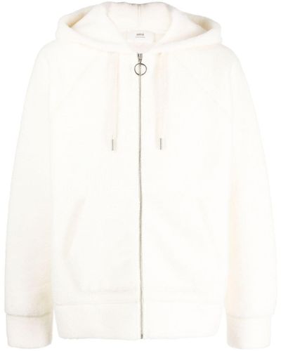 Ami Paris Fleece Hooded Jacket - White