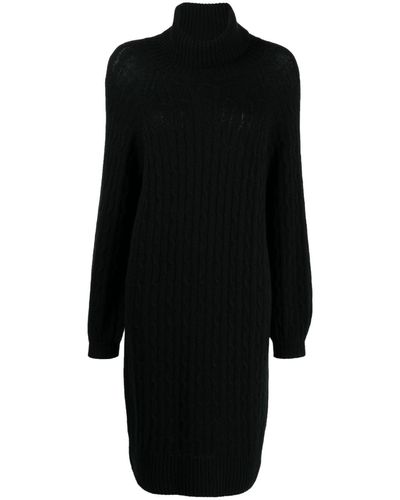 N.Peal Cashmere Kleid mit Zopfmuster - Schwarz