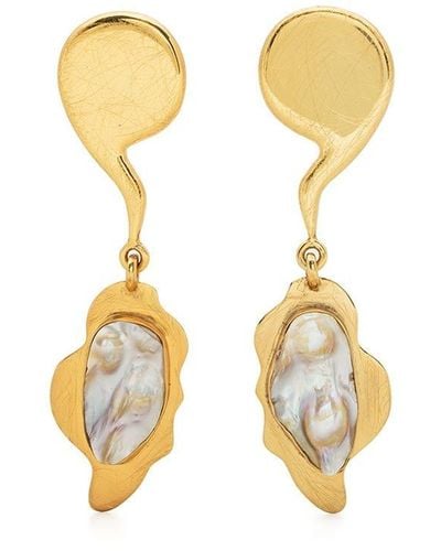 Liya Tiger Pearl Earrings - Metallic