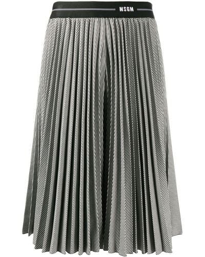 MSGM Houndstooth Print Pleated Skirt - Black