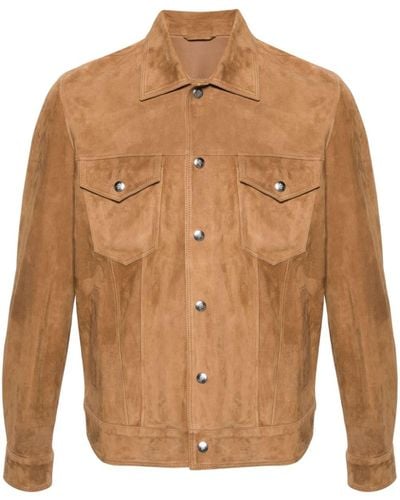 Eleventy Classic-collar Suede Jacket - Brown