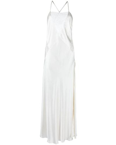 Michelle Mason Lace-inset Gown Long Sleeveless Dress - White