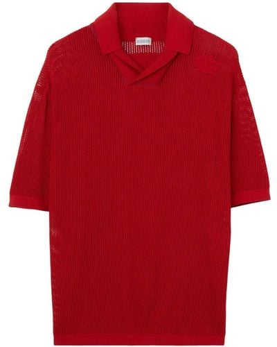 Burberry Poloshirt aus Mesh mit Ritteremblem - Rot