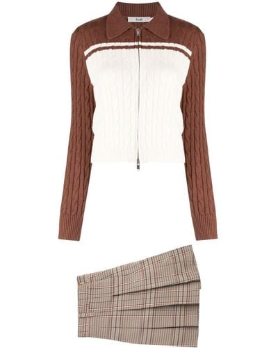 B+ AB Cable-knit Plaid-check Skirt Set - White