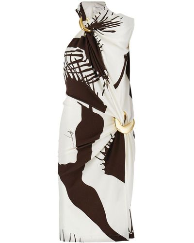 Ferragamo Abstract-print Gathered Jersey Dress - White