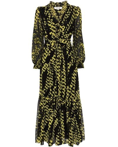 Diane von Furstenberg Abstract-pattern Semi-sheer Flared Dress - Green