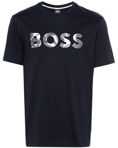 BOSS T-shirt en coton à logo appliqué - Bleu