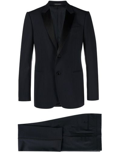 Emporio Armani Peak-lapels Wool Blend Suit - Black