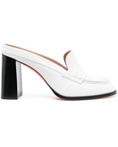 Santoni 85mm Leather Loafer Mules - White