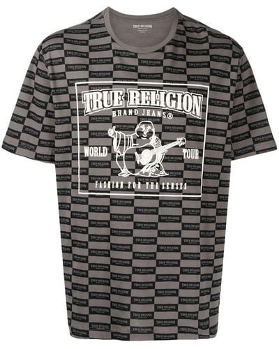 True Religion Logo Checkerboard Pattern Cotton T-shirt - Black