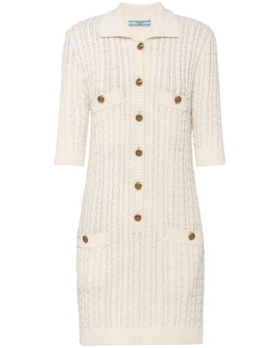 Prada Cable-knit Cotton Mini Dress - Natural