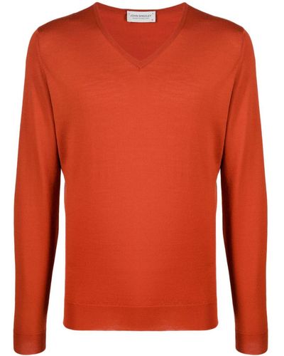 John Smedley Pull en maille fine à col v - Orange