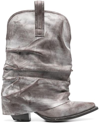 R13 Low Rider Distressed Cowbody Boots - Grey