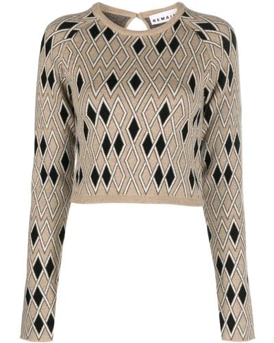 Remain Geometric-pattern Cropped Sweater - Natural