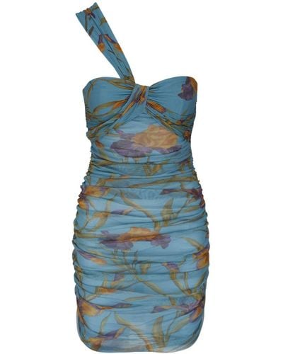 Saint Laurent Floral-print One-shoulder Dress - Blue