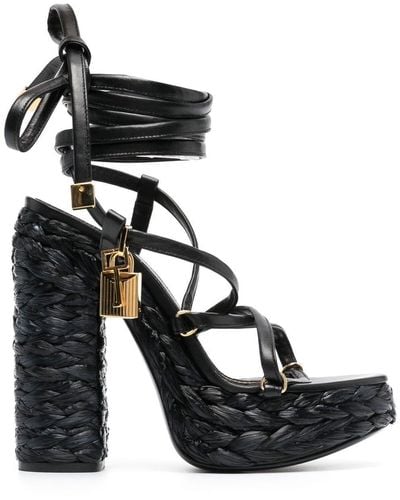 Tom Ford Rope Ankle-wrap Wedge Sandals - Black