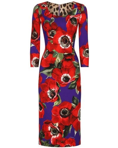 Dolce & Gabbana Midi Dress With Print - Red