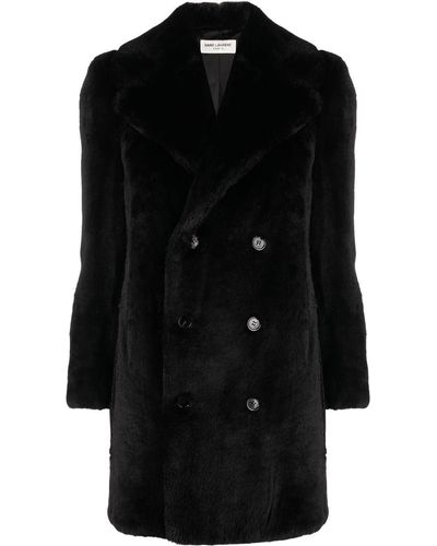 Saint Laurent Double-breasted Faux Fur Coat - Black