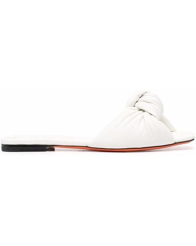 Santoni Square-toe Leather Sandals - White