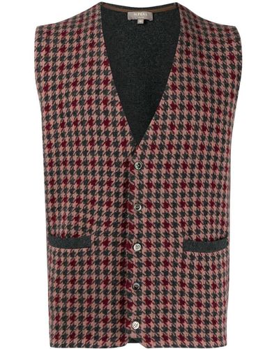 N.Peal Cashmere Houndstooth Tweed Buttoned Vest - Red