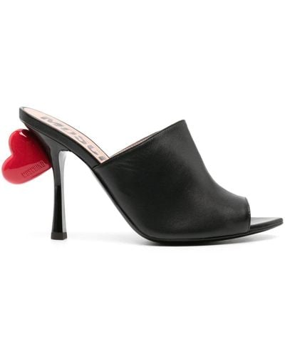 Moschino 100mm Heart-detail Leather Mules - Black