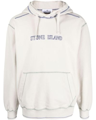 Stone Island Logo-embroidered cotton hoodie - Blanco