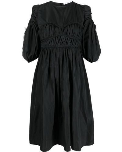Cecilie Bahnsen Ruched Puff-sleeve Midi Dress - Black