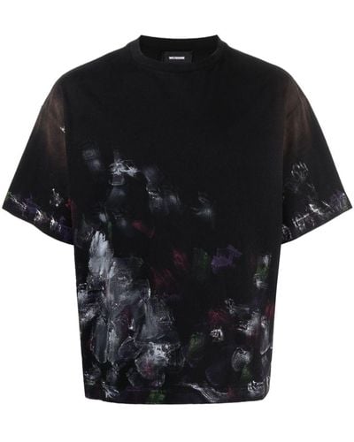 we11done Painterly-print Cotton T-shirt - Black