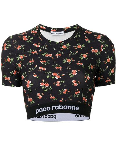 Rabanne フローラル Tシャツ - ブラック